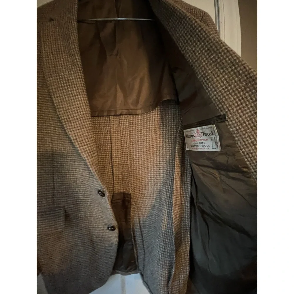 Vintage Stafford Men's Brown Tweed Wool Houndstooth Sport Coat 2-Button Notch